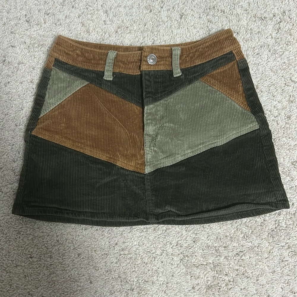 Green and brown mini skirt